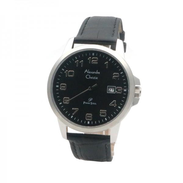 Alexandre Christie - Jam Tangan Pria - Silver-Hitam - Strap Hitam - 1008 MDLSSBA