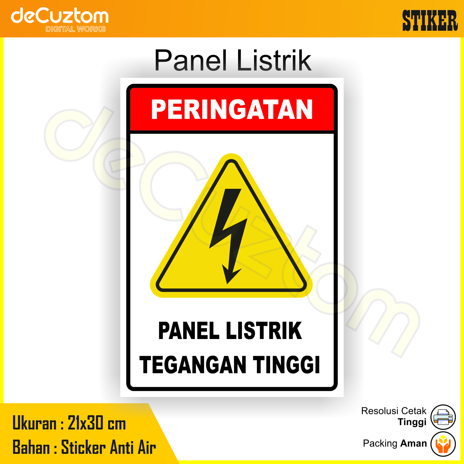 Stiker Peringatan Panel Listrik Tegangan Tinggi Sticker Rambu Listrik 