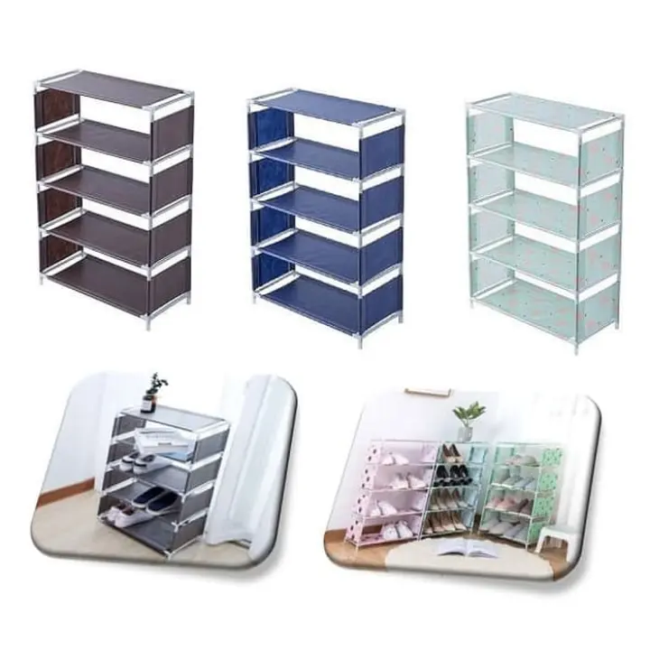 Lemari Rak Sepatu 5 Susun Rangka Stainless Shoe Shoes Rack Portable Tempat Sandal 4 Ruang Buku Dll Lazada Indonesia