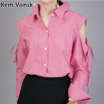 Xavier Blouse Wanita Cantik Kemeja Vonik Salur / Baju Atasan Wanita / Baju Casual / Blouse Wanita / Kemeja Cewe / Kaos polos / kaos oblong / Fashion Korea / baju cewe model korea / Baju Hongkong / Baju Jalan / Baju Panjang / Tunik