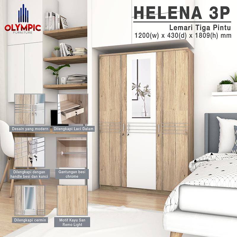 Olympic Lemari Kayu Tiga Pintu / Lemari Pakaian Tiga Pintu / HELENA 3P