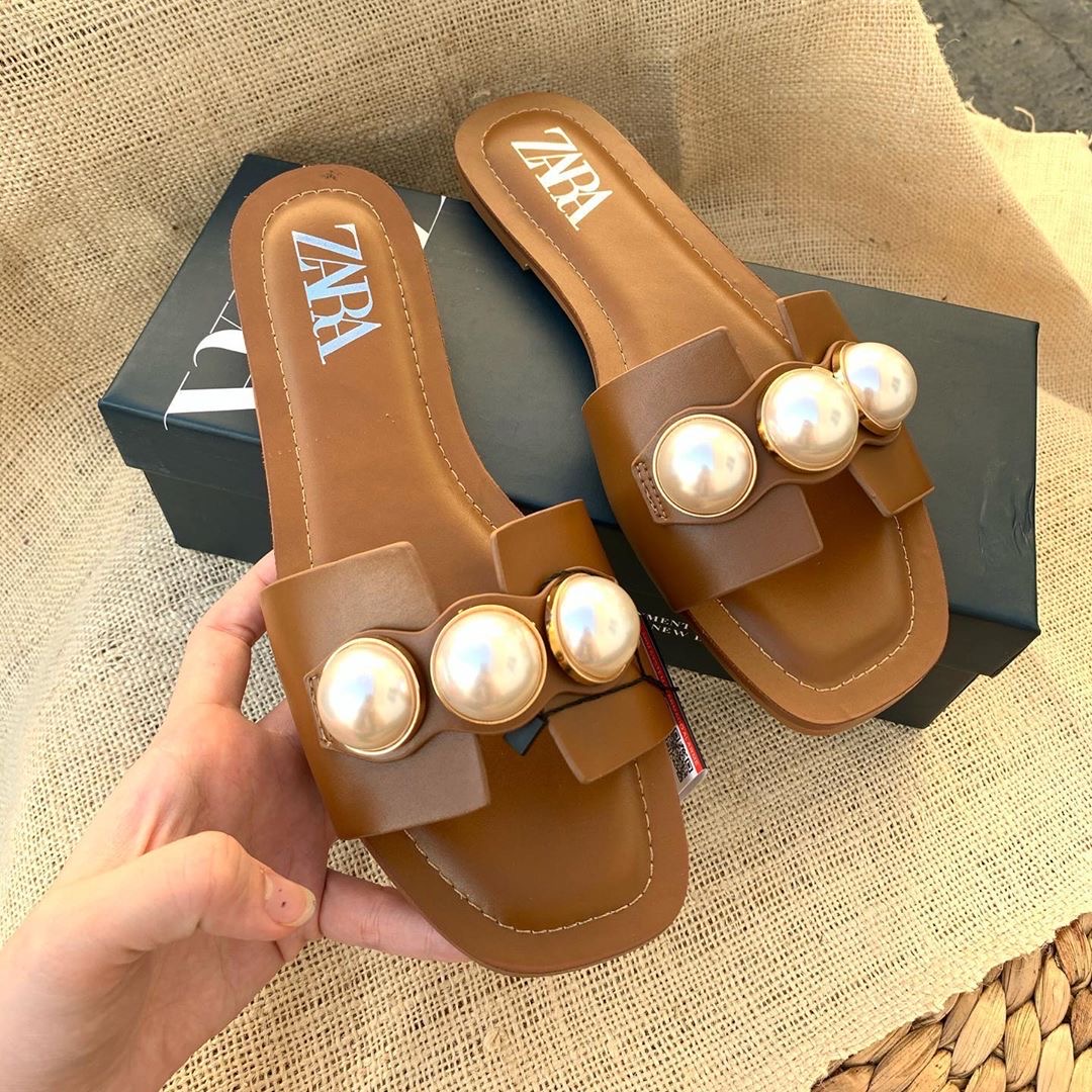 zara leather sandals with pearls