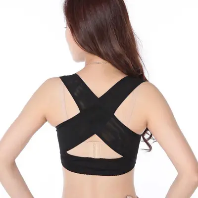 Ladies Women Adjustable Shoulder Back Posture Corrector Chest Brace Support Belt-Black