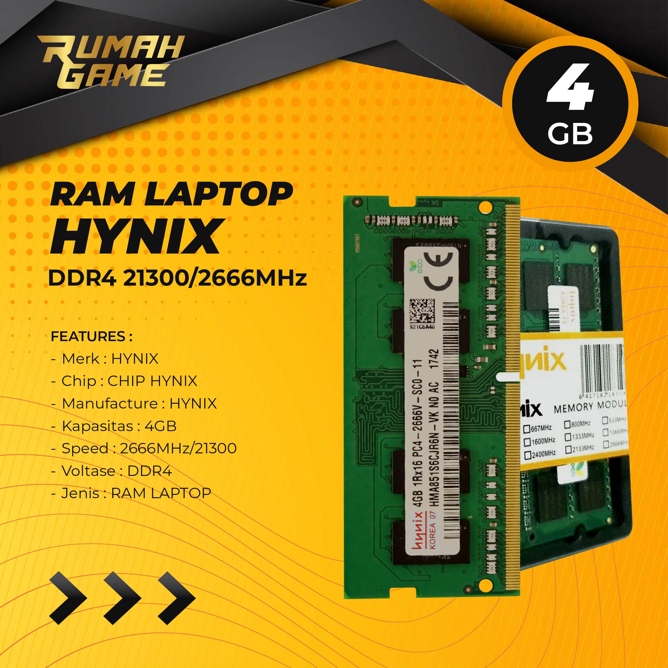 SK Hynix Ram Laptop 4GB DDR4 21300 2666Mhz Sodimm Notebook