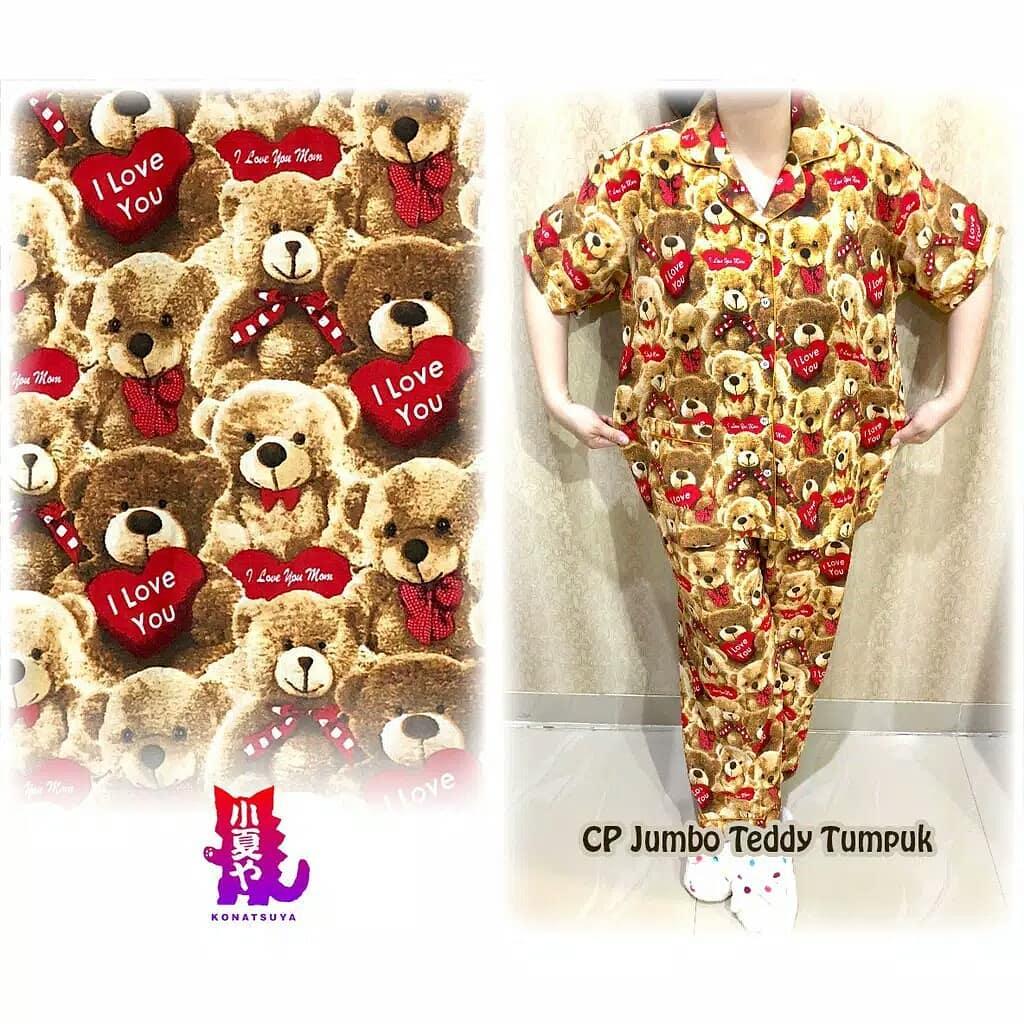 SJLA STORE Baju Tidur Santai / Baju Tidur Modis Piyama JUMBO XXXL Fashion Wanita Dewasa Beruang Teddy Bear Love Katun Halus Adem Impor Tebal Berkualitas Lengan Pendek Celana Panjang CP XXXL
