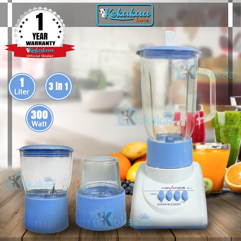 Advance Blender BL-5 3 in1 Bahan Kaca Low Watt with Grinder dan Mini Chopper Murah Promo - Biru Putih