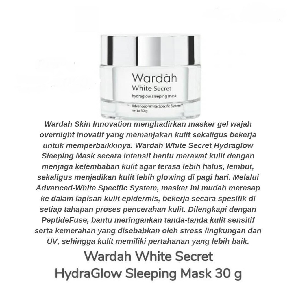 Wardah White Secret Hydraglow Sleeg Mask 30gr Original Bpom Lazada Indonesia Wardah White Secret Hydraglow Sleeg Mask 30gr Original Bpom Lazada Indonesia
