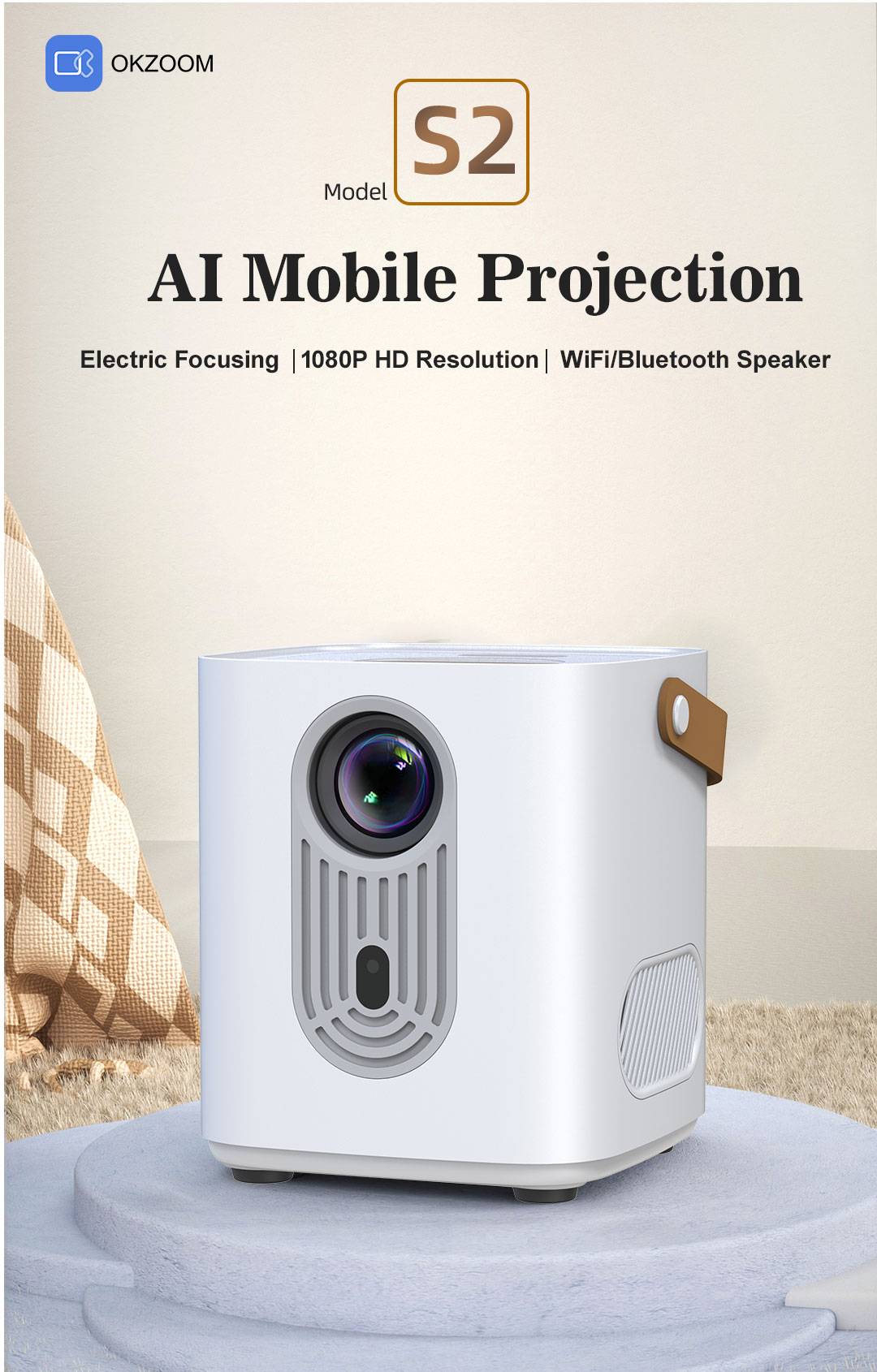 OKZOOM AI Mobile Projector S2 Full HD 1080P 4K Wireless Ultra-Short Throw  Distance Projector Portable Home Use 1080P Projector Lcd Technology  Built-In Audio Projector - Lazada | Lazada Indonesia