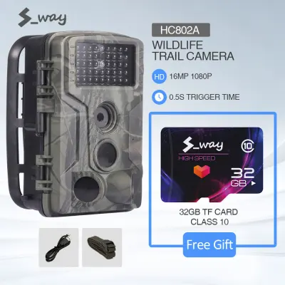 S-way 《Free 32GB TF Card》HC802A Hunting Cameras 16MP 1080P Wildlife Trail Camera Photo Traps Infrared Wildlife Wireless Animal Tracking Camera 0.5 Second 65ft/20 meters