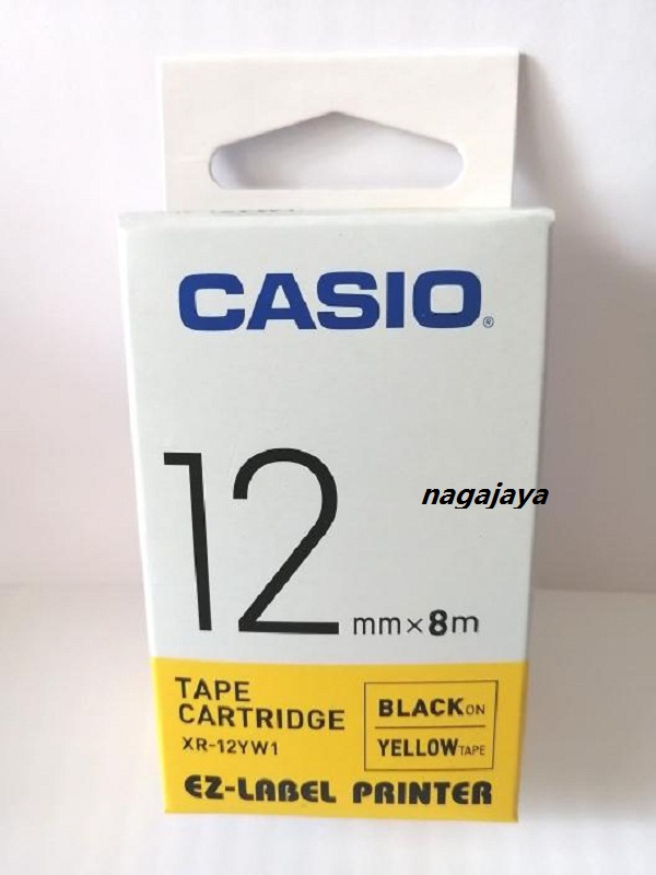 casio ezlabel printer tape cartridge 12mm 12 mm black on yellow tape