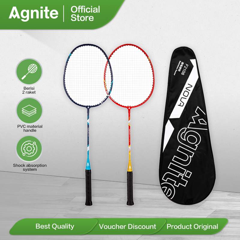 Agnite Badminton Racket / Raket Bulu Tangkis isi 2 Warna Merah dan Biru