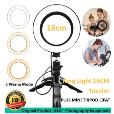 Phone Holder Ring Light 16cm selfie RING LIGHT plus Tripod Lipat untuk makeup Vlogger Youtuber Tiktok