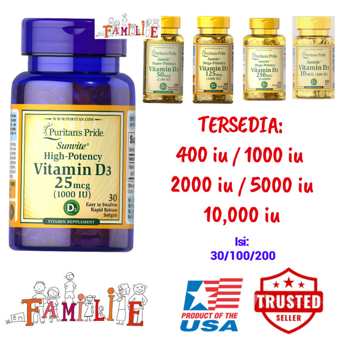 puritan pride vitamin d3 1000 / 2000 / 5000 / 10000 iu isi 100/200 1000 iu (d3), isi 30