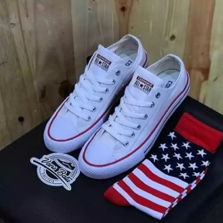 Converse Calze Alte Vans Sepatu Casual Converse0107 All Star Putih
