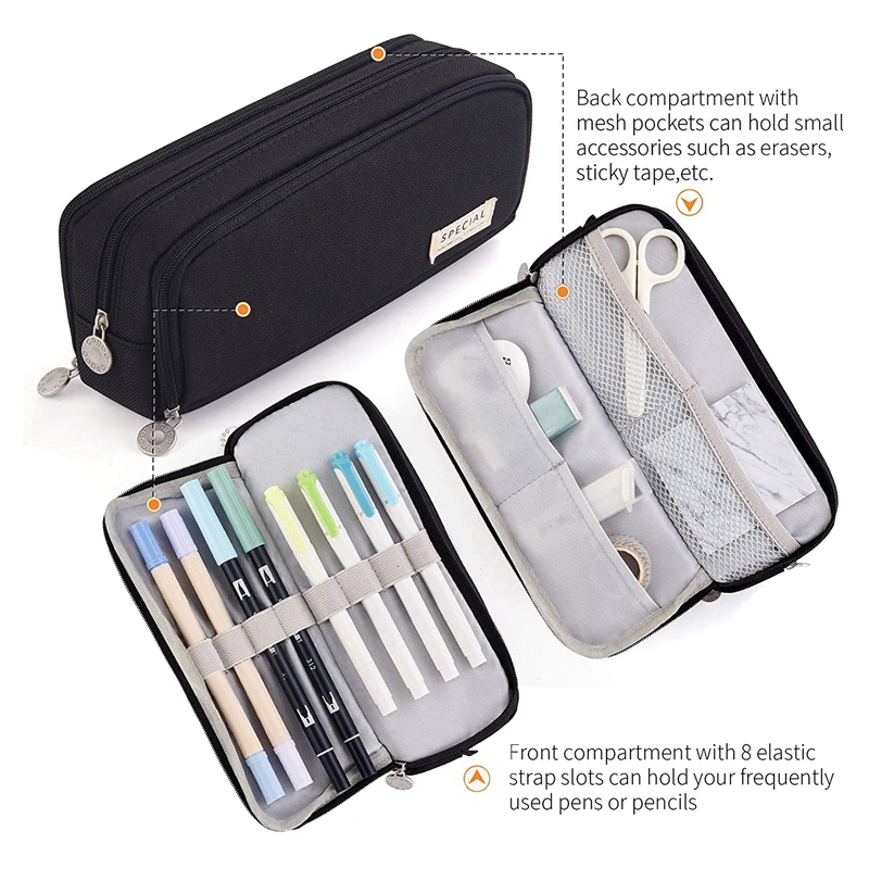 ANGOO Pencil Case 3 Compartment Pouch Pen Bag For School Teen Girl