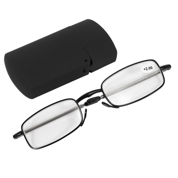 Giá bán Portable 1 Pairs of Compact Folding Reading Glasses with Mini Flip Top Carrying Case for Fashion Men and Women Rotation Eyeglass +2.0 black