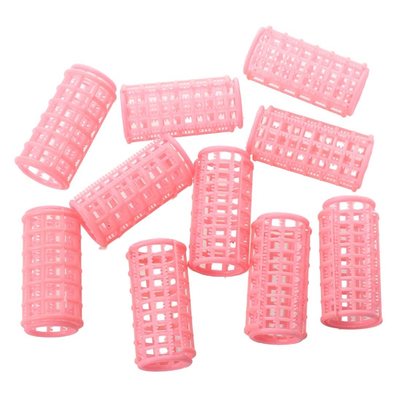 Lady Pink Plastic Magic Circle Hair Styling Roller Curler 10 Pcs cao cấp