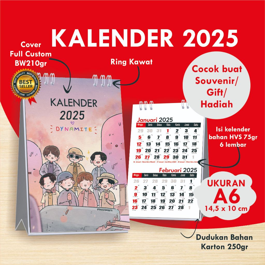 KALENDER 2025 A6 6 LEMBAR KALENDER MEJA SOUVENIR KALENDER 2025 CUSTOM