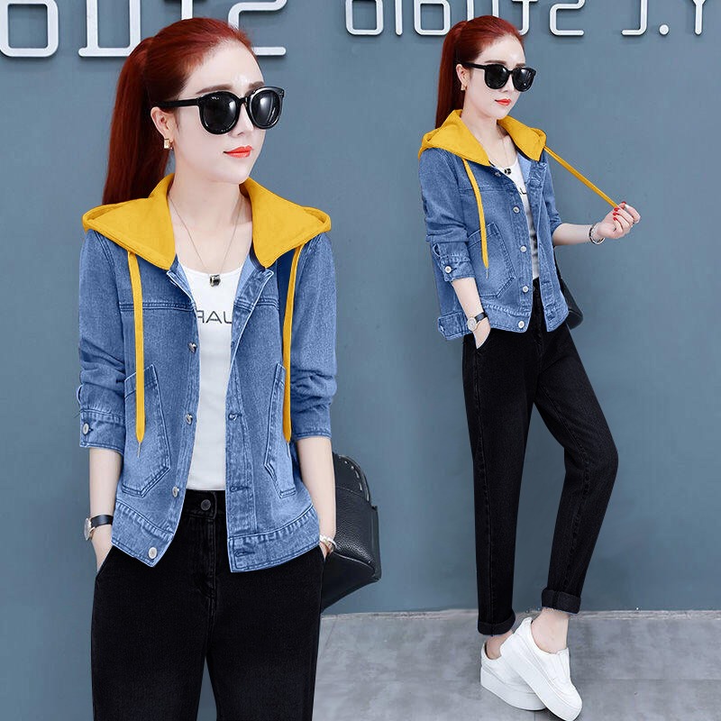 JAKET JEANS HOODIE WANITA LENGAN 