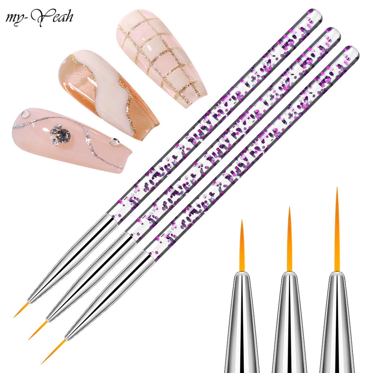 3Pcs/Set Nail Art Acrylic Handle French Lines Stripes Liner Painting Brush Flower Pattern Design Drawing Pen Manicure Tool
