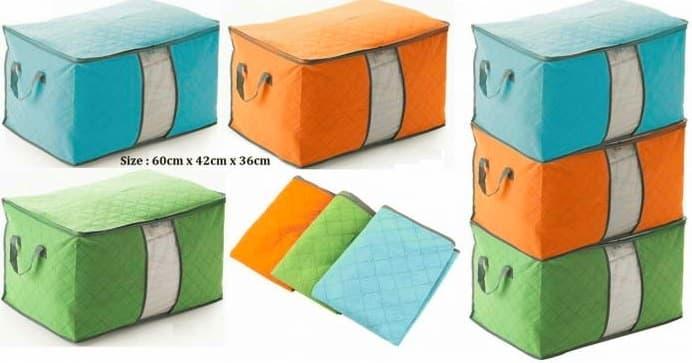 Bamboo Storage Bag Box Warna ( Tempat penyimpanan organizer Pakaian, Selimut, Bed cover, sprei) TOKO BAQI 1908