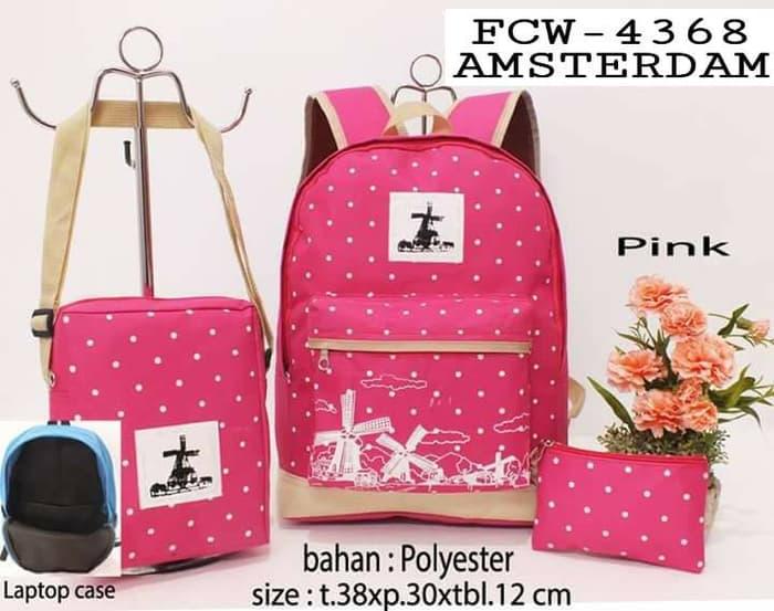 FCW 4368 AMSTERDAM TAS RANSEL WANITA SEKOLAH KULIAH KERJA 3IN1 MURAH / Promo Tas Ransel Wanita Murah Kecil Lucu Terbaru Import Korea Batam Untuk Kuliah Miniso Elizabeth