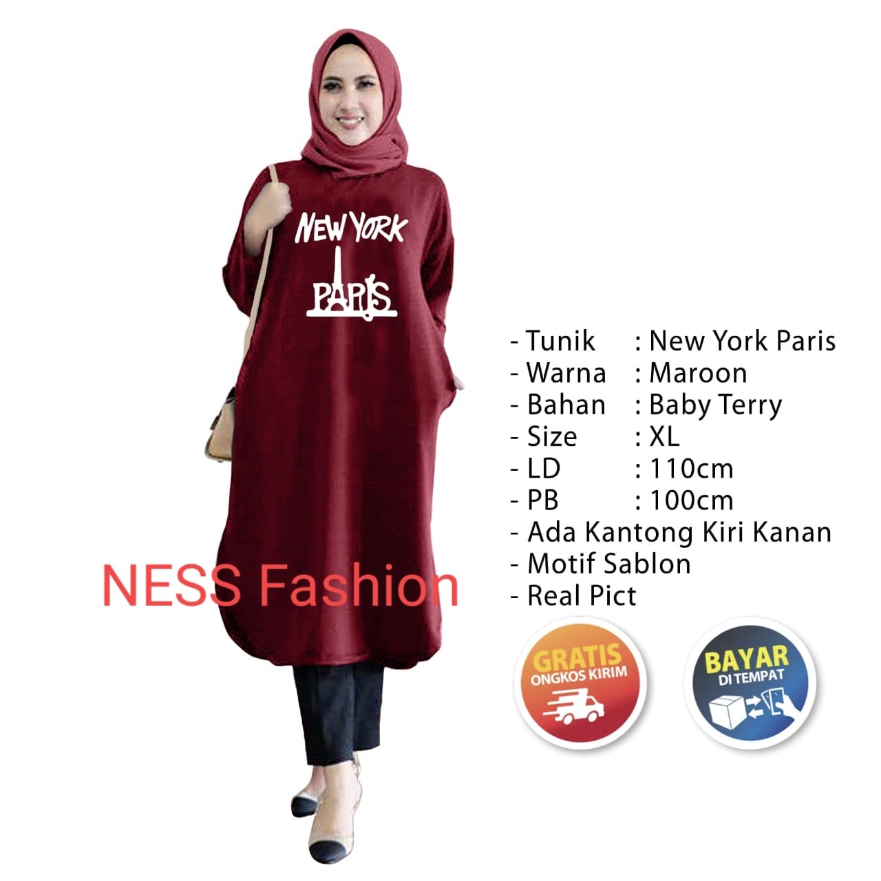 Ness Fashion Tunik Muslimah Jumbo Atasan Wanita Termurah Am