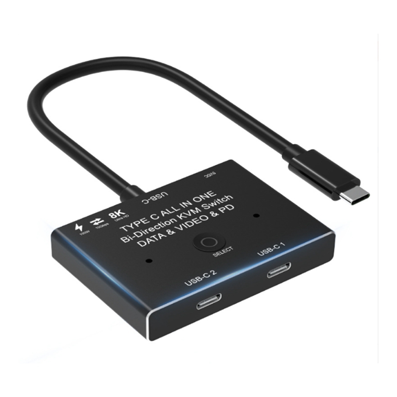 Kvm usb c two-way switch 1x2/2x1 usb 3.1 splitter data video switcher 8k @30hz pd 100w for pc monitor