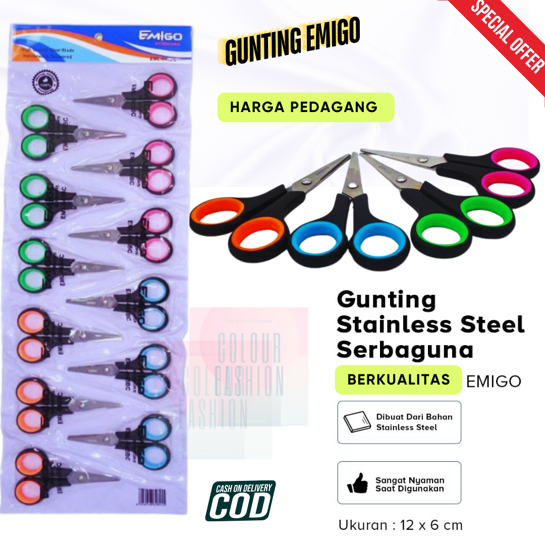 Gunting Renteng Warna Isi 12 pcs(satu lusin gunting) / Gunting Emigo ...