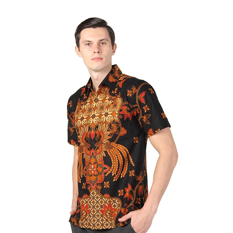 Rianty Hatta Hem Kemeja Batik Pria Lengan Pendek - Black