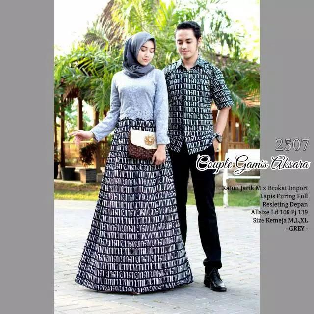 TERMURAH - Baju batik couple - baju muslim wanita terbaru 2018 - kebaya coupel Modern - Couple Batik - Batik Sarimbit - Batik Kondangan - Baju Batik Couple Gamis Aksara