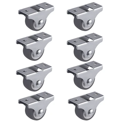 8PCS TPE Caster Wheels Duty Fixed Casters with Rigid Non-Swivel Base Ball Bearing Trolley Wheels Top Plate 1 Inch