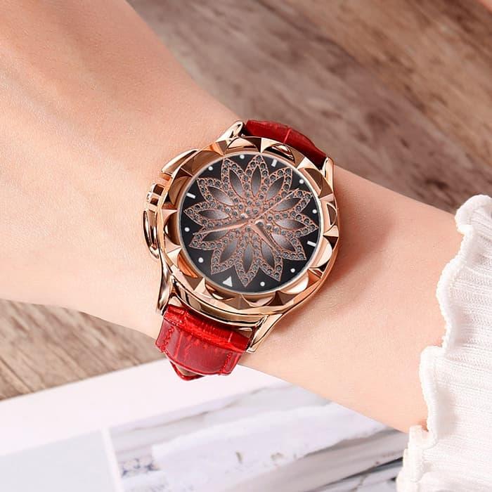 Jam Tangan Fashion Wanita Korea Quartz Diamond Mawar Casual Analog Skmei Strap Kulit