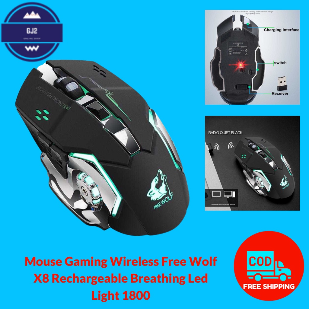 Free Wolf X8 Mouse Gaming Wireless Rechargeable Breathing Led Light ...