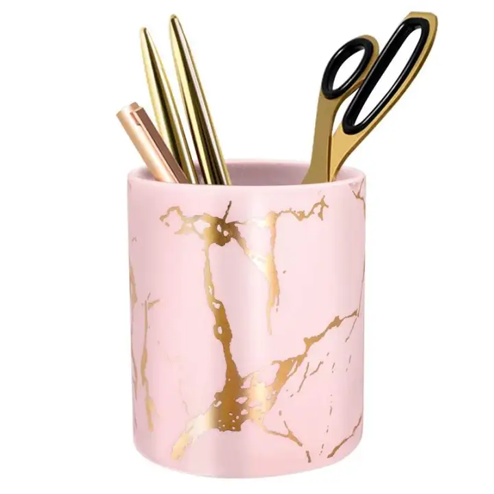 Pen Holder Stand For Desk Marble Pattern Pencil Cup For Girls