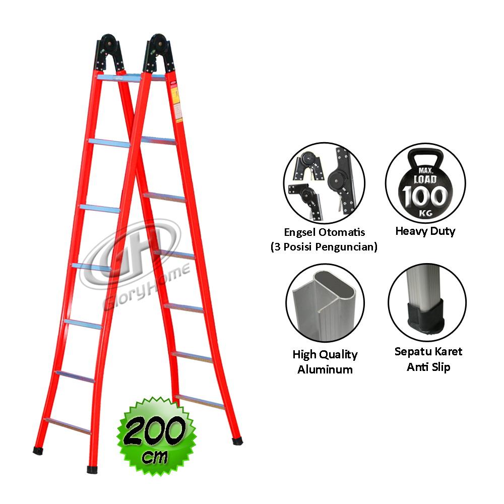 Glory Home Tangga Aluminium Lipat Engsel Otomatis 200 cm - Gratis Pengiriman JABODETABEK