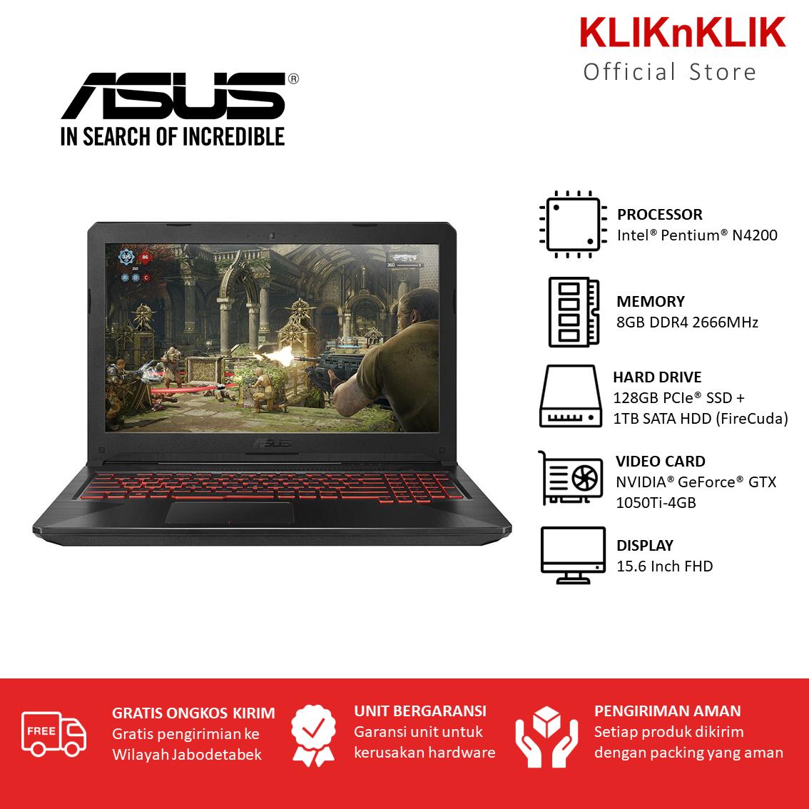 ASUS TUF FX504GE-E4267T - RAM 8GB - Intel i7-8750H - GTX1050Ti-4GB - 128GB SSD - 1TB - 15.6 Inch FHD - Windows 10 - Black - Laptop Gaming Murah