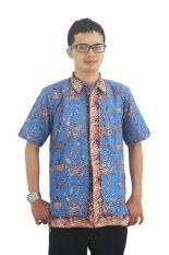 Batik Cap Jambi Model Baju Batik Pria Cap Asli - Zallatra - Biru + Gratis Canting