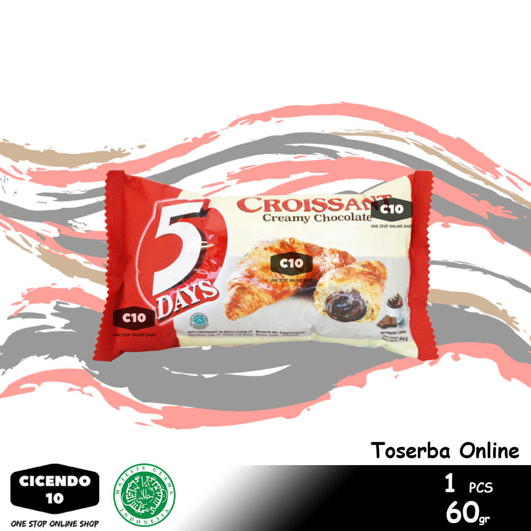 ECER 5 Days Croissant Chocolate Roti Isi Pasta Coklat Halal 60gr