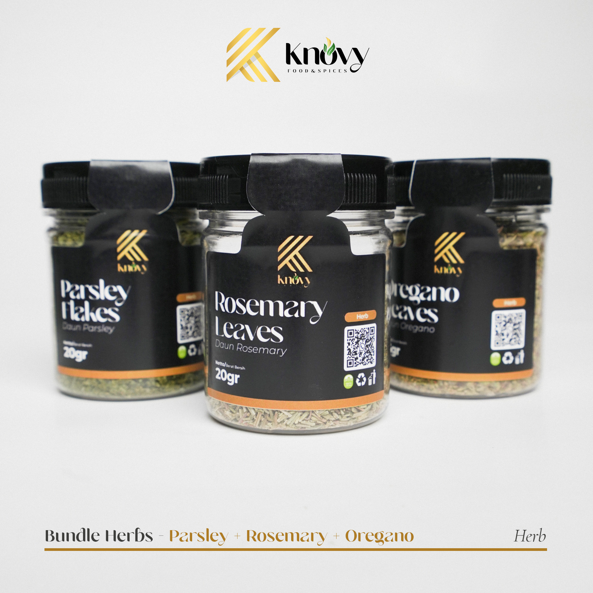 KNOVY Paket Bundle 3 Bumbu Dapur Eropa Parsley Flakes 20Gram + Rosemary 