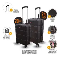 Polo Love Koper Hardcase Luggage 20 Inch 806-20 Koper Fiber Koper Kabin Koper Import Koper Baju Koper Travel Anti Theft Original - Black