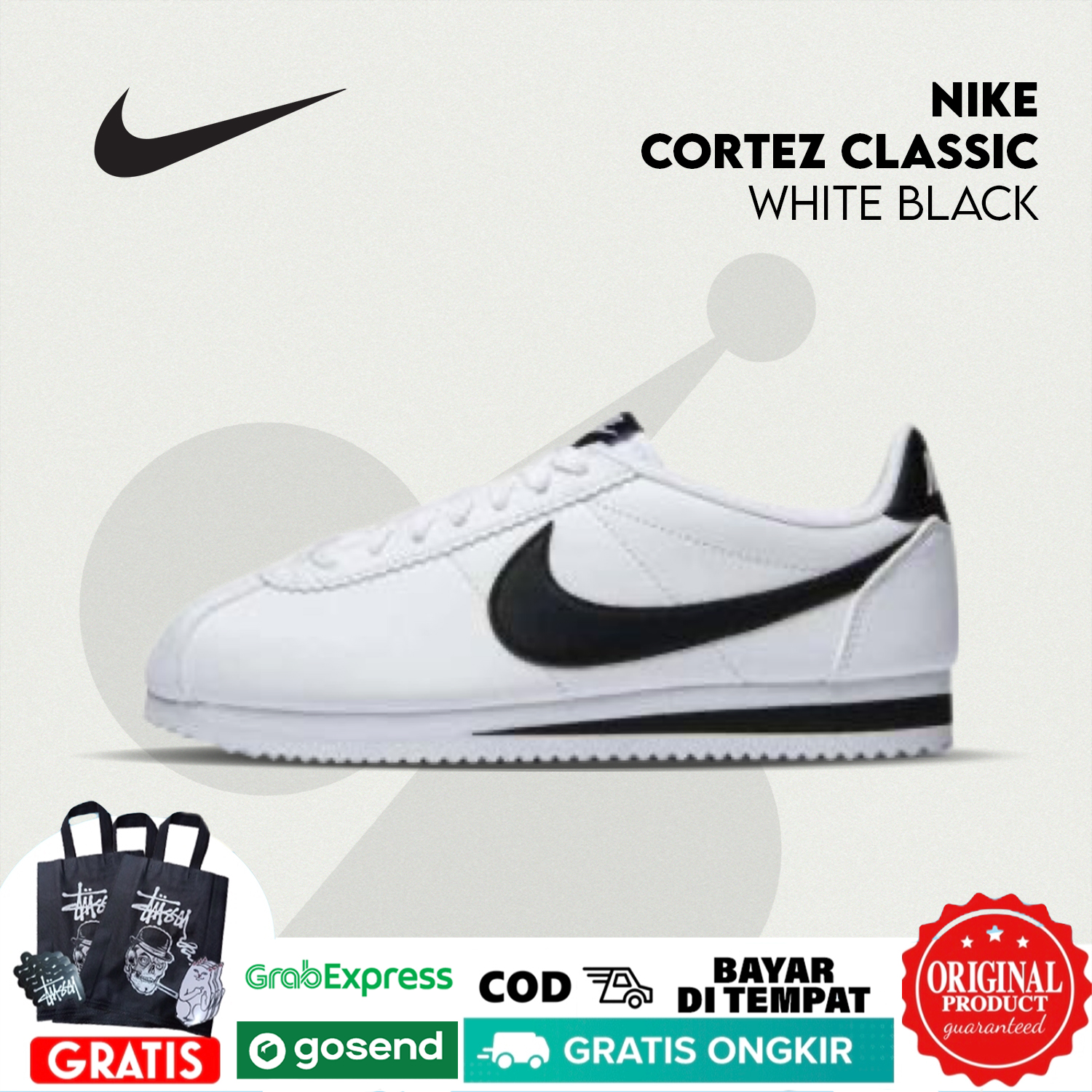 Jual Nike Cortez Classic White Black 