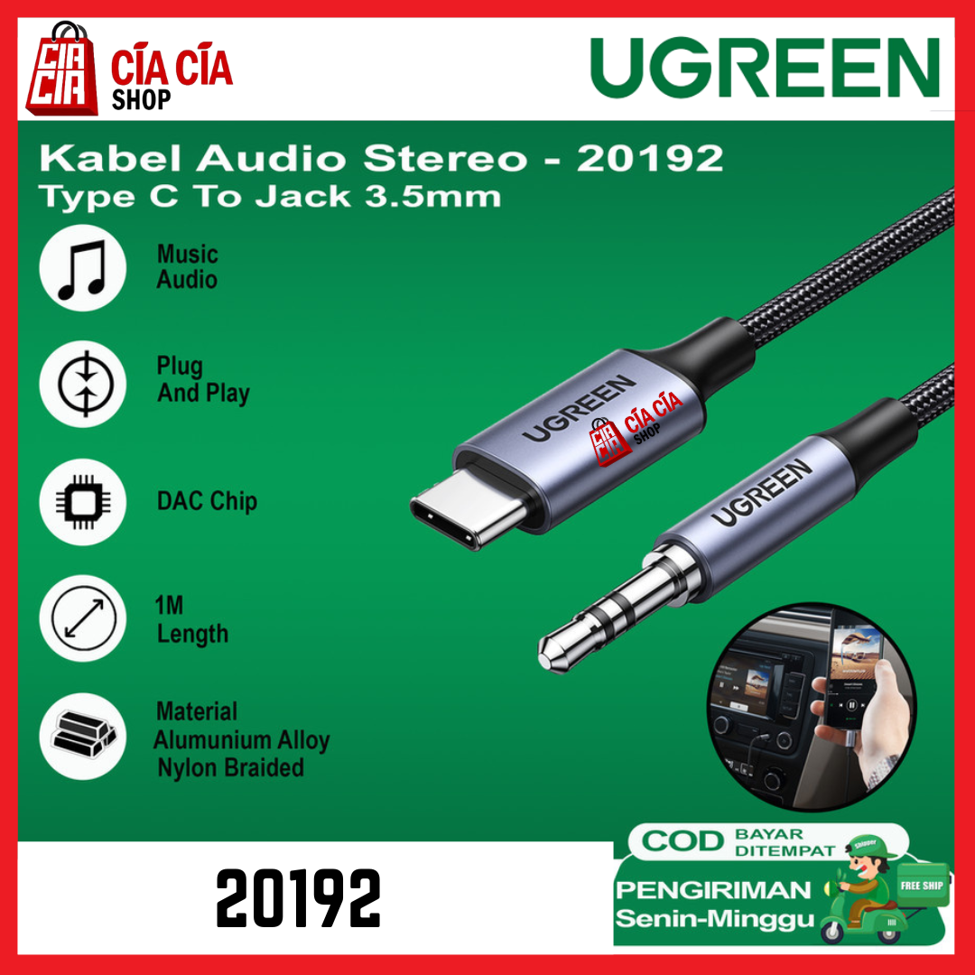 Ugreen 20192 kabel aux type c to jack 3 5mm kabel usb c to aux dac