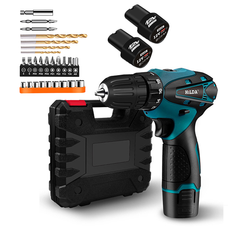 HILDA Electric Drill Cordless Screwdriver Lithium Battery Mini