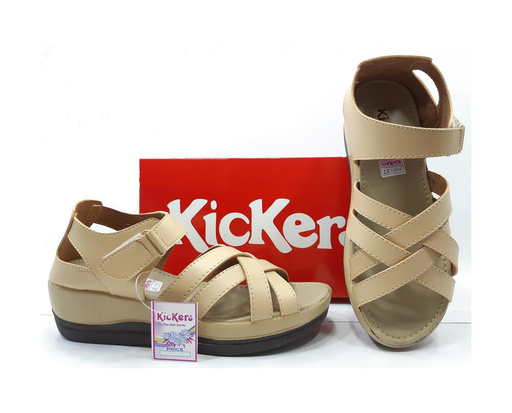 Sandal Wedges Kickers Elegant Murah Untuk Pesta & Jalan-Jalan W-HH01 Cream