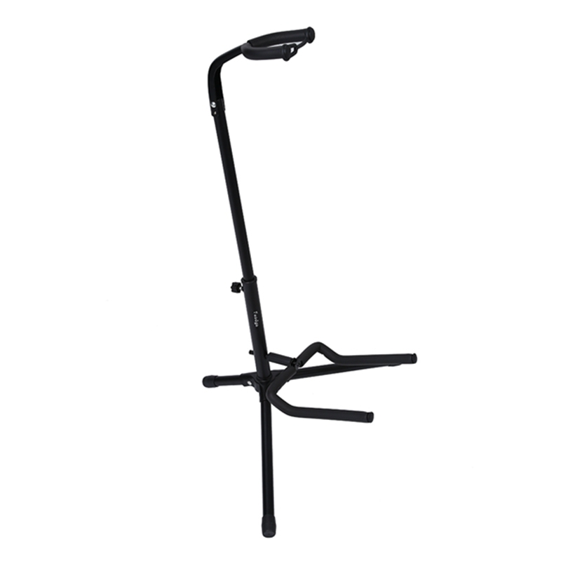 Fasdga Black Collapsible Iron Tripod Guitar Stand with Protective Velveteen Rubber Padding for Electric, Acoustic, and Bass Guitars, Height Adjustable from 25-Inch to 30-Inch