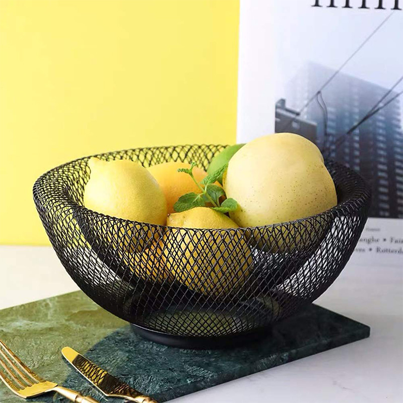 Metal Mesh Creative Countertop Fruit Snacks Basket Bowl Stand for Kitchen, Large Black Decorative Table Centerpiece Holder for Bread, Candy - 10 Inches