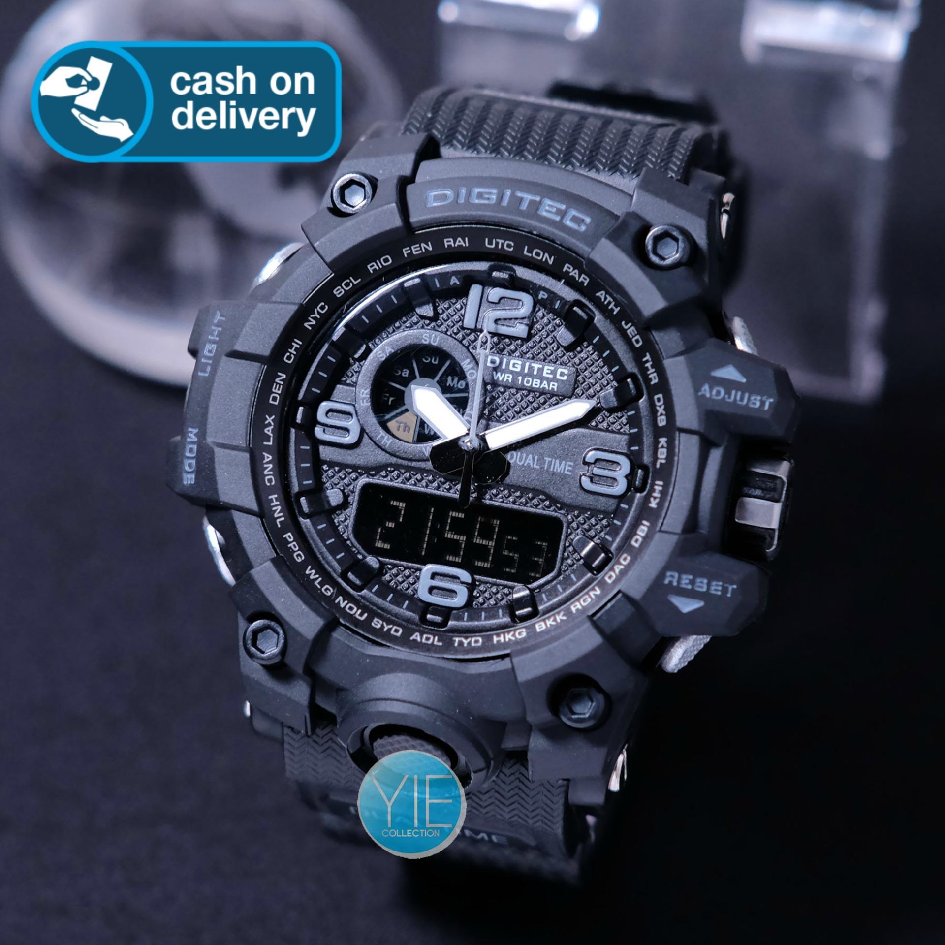 Digitec Jam Tangan Sport Pria DG 2093 T Dual Time Original Anti Air - Hitam