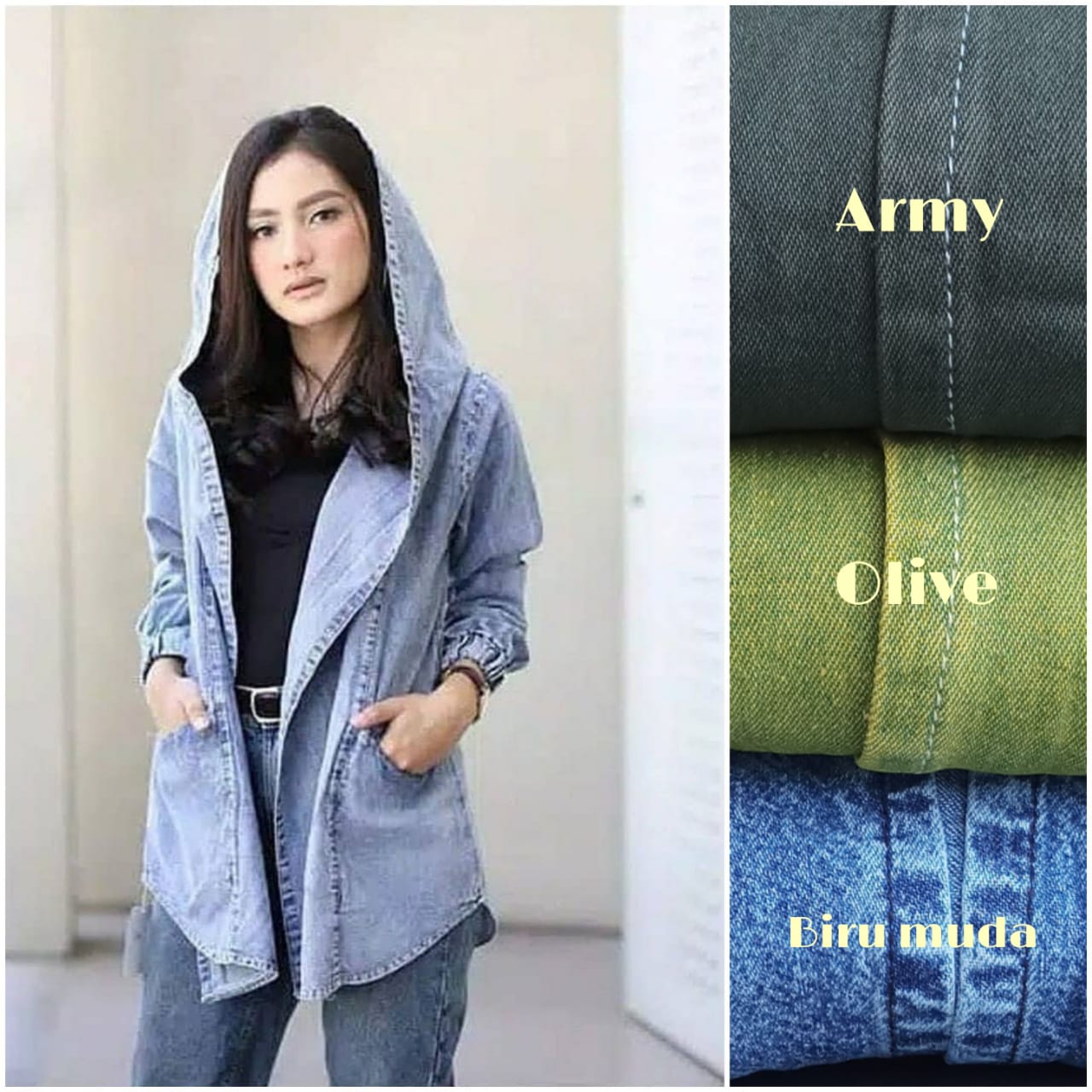 jaket jeans hoodie wanita