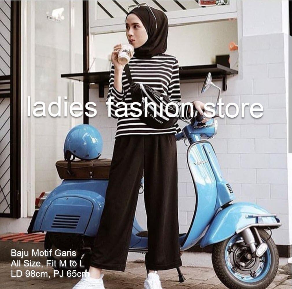 Baju Ala Cewe Korea / Trend Muslimah Terkini / Gamis Syari / Baju Gamis Terbaru / Maxi Hijab Wanita / Busana Muslim Wanita / Baju wanita / atasan wanita / kaos lengan panjang / salur / Kaos salur / Blus wanita / atasan lengan panjang / blus salur Murah